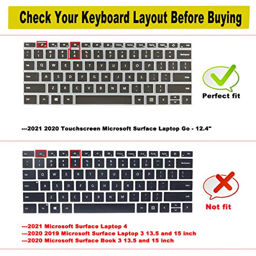 2 peças de capa de teclado para laptop Microsoft Surface Go - 12,5 polegadas versão 2021 2020 tela s