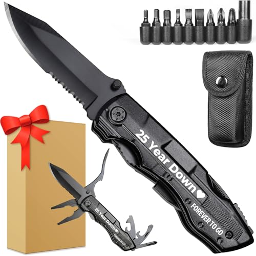 25 Year Anniversary Love Gifts for Men Him Husband, Multitool Knife, 25th Anniversary Practical Gifts for Him Husband, 25 Year Anniversarys Wedding Gift, Personalized Knife, Camping, Hiking