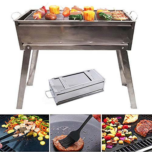 LSHOME Large Charcoal Barbecue Grill Portable BBQ Grill Stainless Steel Foldable Barbecue Tool for Home Camping Picnic Outdoor Garden Party(Can be used for more than 5 people)