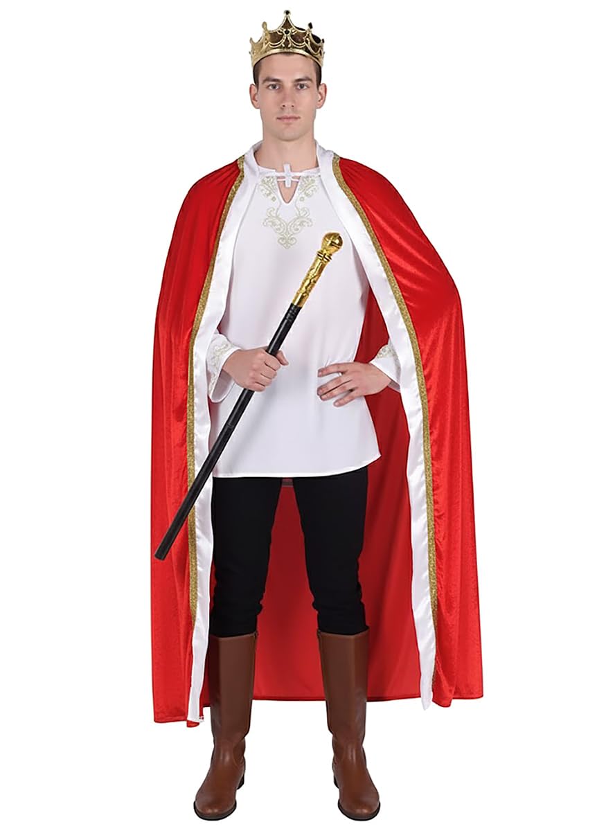 Costume Da Re E Principe Per Uomo E Ragazzo - Set Completo Con Mantello, Corona E Scettro - Vestito Di Velluto Per Carnevale E Halloween - 3