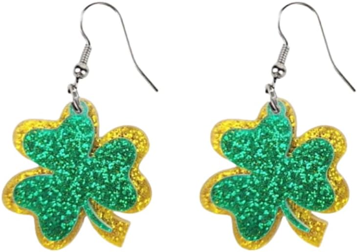 Pingyongchang St. Patrick's Day Earrings Irish Shamrock Acrylic Dangle Earrings Green Clover Drop Earrings for Women Jewelry Gift