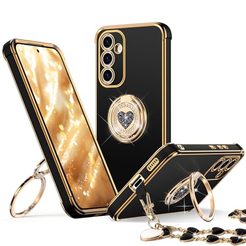 Image of XYZ for Galaxy S24 Plus Case with Stand, Phone Case with Double Ring Kickstand,Women Girls Cute Love-Heart Luxury Bling Protective Cover for Samsung S24 Plus, Black