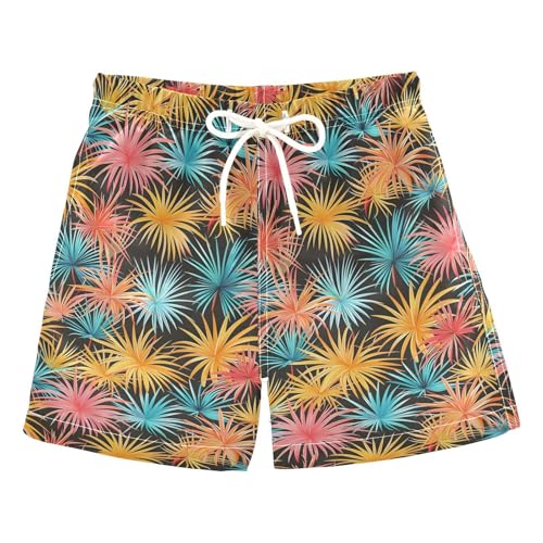 ALAZA Colored Palm Tree Summer Leaf Black Boys Quick Dry Beach Board Shorts Kids Swim Trunks Bathing Suit Swimsuit 2T