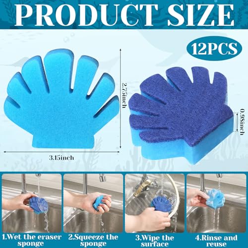 Image of Tioncy 12 Pack Shell Kitchen Sponges Bulk Dual Sided Scrubber Summer Shell White Blue Sponges Dishwashing Kitchen Cleaning Accessories for Funny Beach Sea Theme Household Supplies