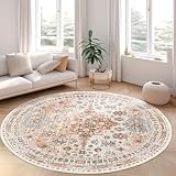 zesthome Washable Round Area Rugs - Non-Slip 6ft Round Rugs, Ultra-Thin Large Circle Rugs for Living Room, Soft Low Pile Rug for Bedroom, Kitchen, Nursery - Vintage Stain Resistant Round Rug