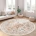 zesthome 8ft Round Rugs for Living Room, Non-Slip Washable Round Area Rugs, Ultra-Thin Large Circle Rugs, Soft Low Pile Rug for Bedroom, Kitchen - Vintage Stain Resistant Round Rug (Orange,8'x8')