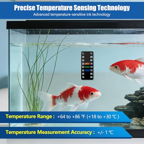 Image of Adhesive Fish Tank Thermometer Strip Aquarium Thermometer Sticker Display 64-86℉ (18-30℃) Brewing Thermometer Test Strip 6 PCS (1.58 inch x 0.67 inch)