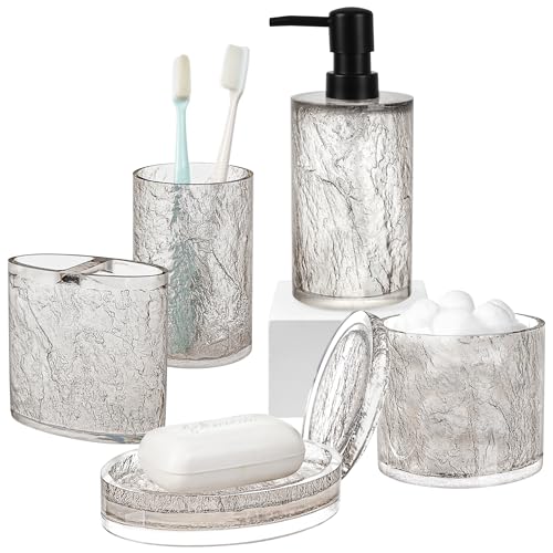 RQYIXI Bathroom Accessories Set 5 Piece, Glass Look Resin Bath