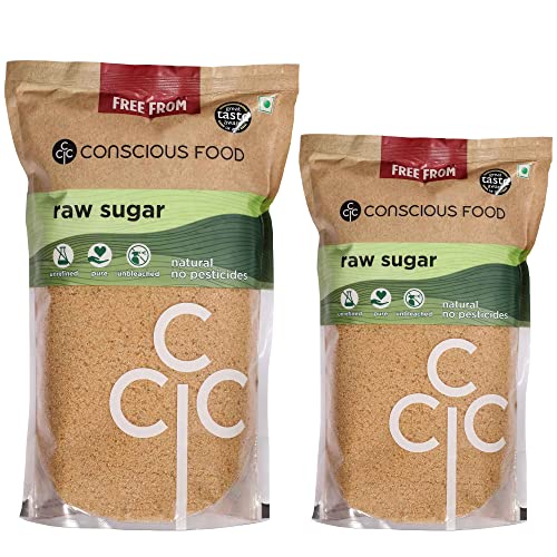 Image of Conscious Food Natural Raw Sugar | 1.5kg Pack of 2 (1kg + 500g) | Unrefined & Unprocessed Raw Sugar | Value Pack