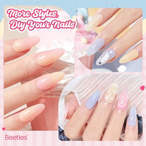 Image of Beetles Fruity Milk Jelly Gel Nail Polish Set - 6 Colors Spring Pastel Gel Polish Kit Pink Purple Blue Peach Nude Green Yellow Sheer Translucent Effect Soak Off UV Nail Art Manicure Gift for Women