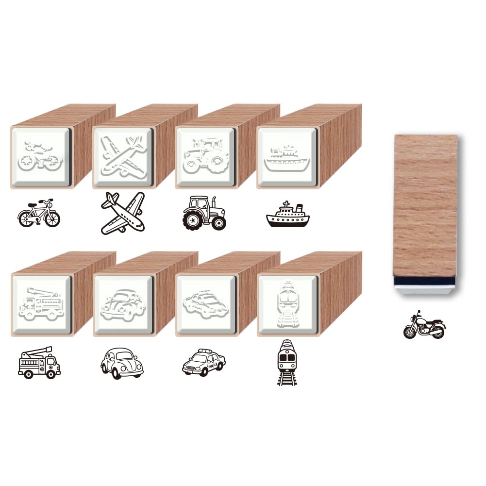 ANATTASOUL Modes of Transport 9PCS Wooden Rubber Stamps for Crafting DIY
