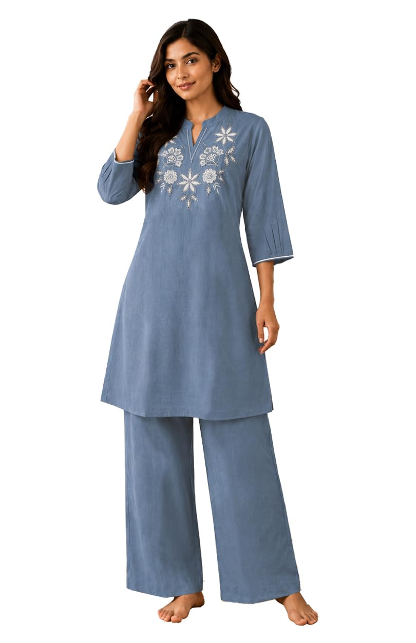 tadkee Women's Designer Floral Embroidered Cotton Blend Co-Ord Set |Kurta Sets for Woman |Casual, Office-picture-53