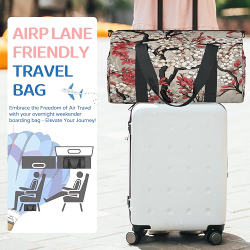 Cherry Blossoms Decor Pattern Sports Duffle Bag for Women Men Waterproof Overnight Weekender Bag with Adjustable Strap Travel Tote Bags for Beach Yoga Work Dance Swim3