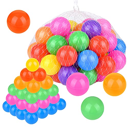 RAEQKS 50PCS Plastic Soft Balls for Ball Pit 2.16in,7 Bright Colors Crush Proof Toys No BPA Phthalate for Kids Toddlers 1-3 Use in Toddler Bounce House Play Tents Water Bath Game Pool Indoor Outdoor
