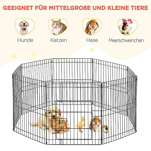 Yaheetech 8-TLG Welpenlaufstall 61cm hoch, Freilaufgehege mit Tür, hundegitter für Innen- & Außenbereich, Tierlaufstall für Hund Katze Welpe Kaninchen, flexibel und faltbar, Einfache Montage