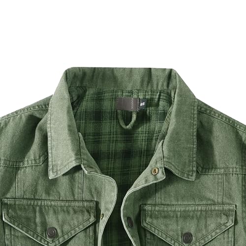 Men Plaid Flannel Casual Jean Coat Classic Interior Plaid Denim Jacket Fashion Distressed Trucker Outerwear4