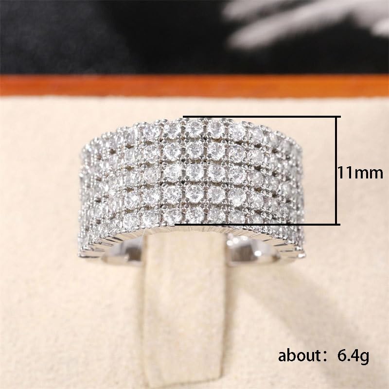 925 Sterling Silver Shiny Full Diamond Gemstone Ring Cubic Zirconia Rings CZ Multi Row Diamond Eternity Engagement Wedding Band Ring for Women Anniversary Gift 6#4