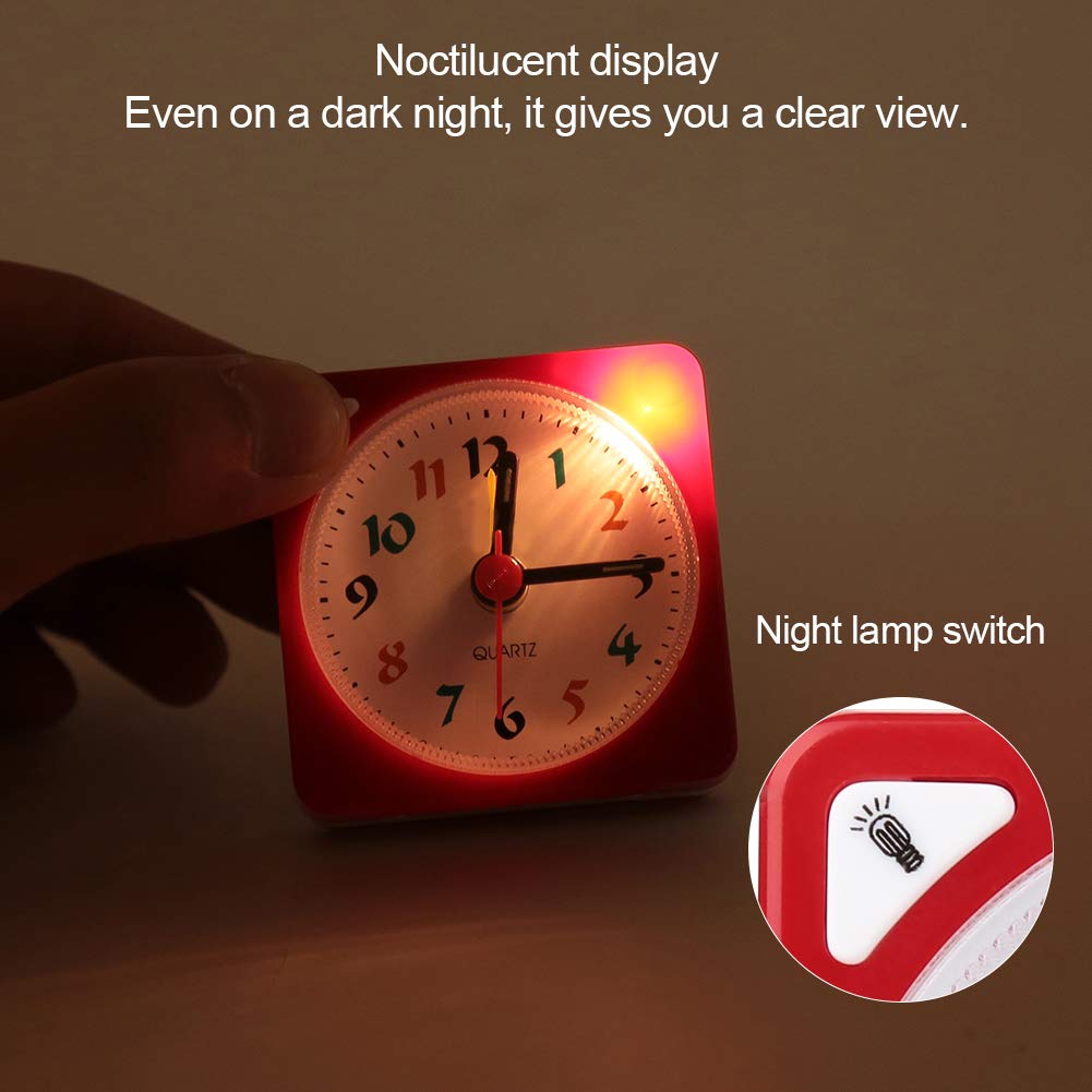 Sveglia Da Viaggio Quarzo Silenziosa – Luce E Snooze, Design Quadrato Compatto In Plastica (Rosso)
