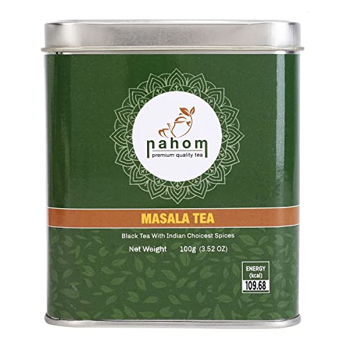NAHOM India's Mix Masala Chai Tea Loose Leaf, Black Tea Blend, Cinnamon, Cardamom, and Black Pepper -100g Bag