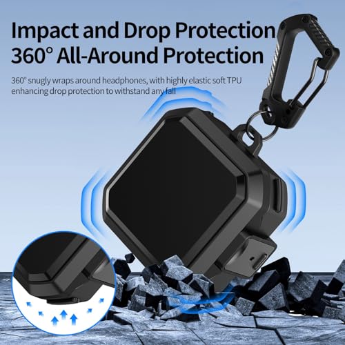 Image of Hybrid Lock Armor Case Cover for Samsung Galaxy Buds 4 and 4 Pro, Rugged, Shockproof with Heavy Duty Carabiner (Black, Armor with Lock)