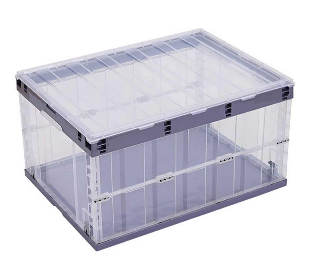 TUKA-i-AKUT 55L Cajas de Almacenamiento Plegables con Tapa, Apilables Estables, con Asa, para Dormitorio Sala de Estar Armario Baño Cocina Estudio, Transparente, 1x 55L TKD8640 Morado Claro