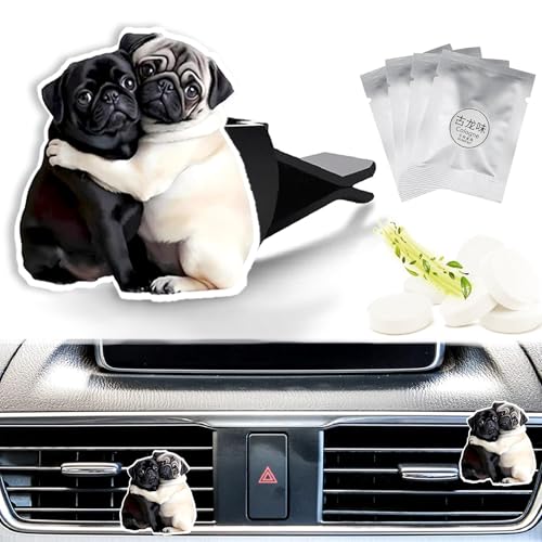Image of Cute Car Air Freshener Clips Dog Car Vent Clip Dog Cars Scents Cologne Air Conditioner Clip Auto Vent Interior Decoration Cars Accessories Pug Dogs Loves Gifts for Men Women