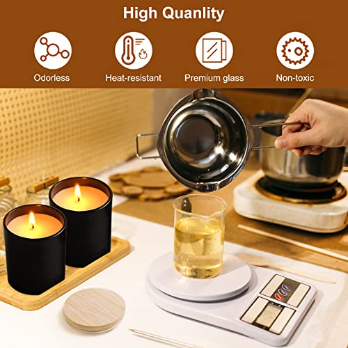 Image of CONNOO 12 x Frosted Black Glass Candle Jars 10oz Bamboo Lids | For candle making, empty candle tins, wooden lids, dishwasher safe