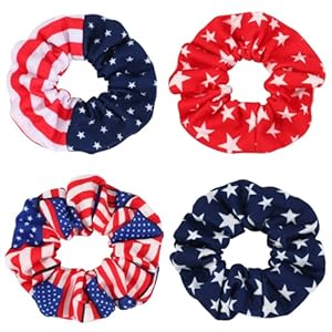 American Flag Elastic Hair Ties for Women Girls Kids Independence Day 4th of July Hair Scrunchies Red White Blue Star Patriotic USA Hair Tie Pony tails Hair Accessories