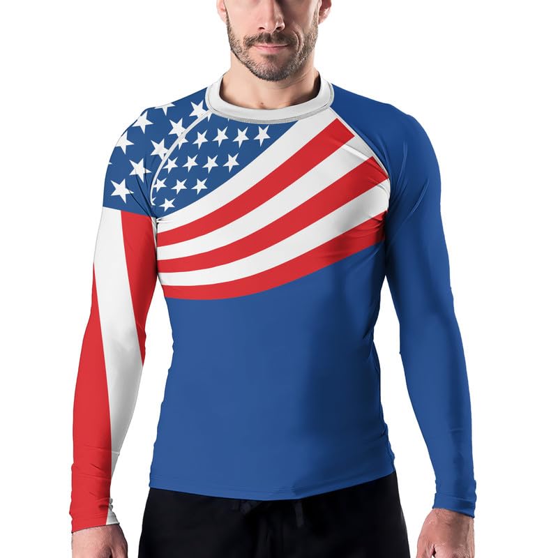 Men's USA American Flag Patriotic Rash Guard Long Sleeve Compression Shirt for MMA BJJ Jiu Jitsu4