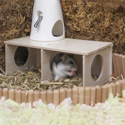 Hamster Peep Tunnel, 2-Chamber Wooden Hamster Hideout, Water-Resistant Platform for Dwarf Hamsters and Small Pets, 8.3" x 4.3" x 3.1" - Image 2