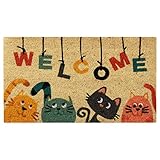 Baroni Home Zerbino da Esterno Ingresso Casa in Cocco Dipinto a Mano 70x40 cm Facile da Pulire e Super Resistente, Gatti Scritta Welcome