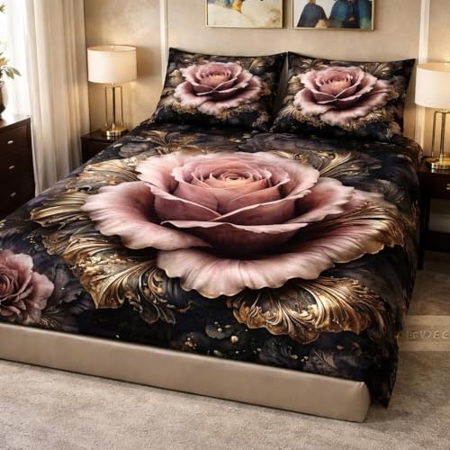 Image of 7D Printed King Size Double Bedsheet with 2 Matching Pillow Covers | 90x100 Inch (225x250 cm) | Soft & Comfortable Flat Bedsheet for Double Bed | Premium Home Bedding Set DGN13