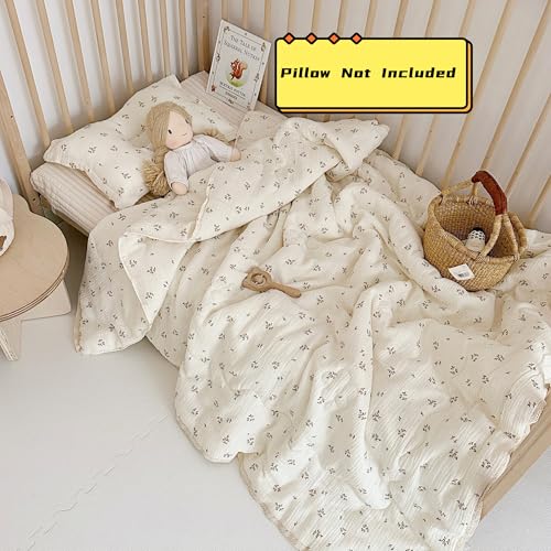 Image of BuLuTu Pink Flower Print Toddler Kids Comforter Muslin Cotton Toddler Blankets for Girls Boys Children Quilt Blanket (No Pillow), Breathable Skin-Friendly, Primrose Pattern, 60 inchx78 inch