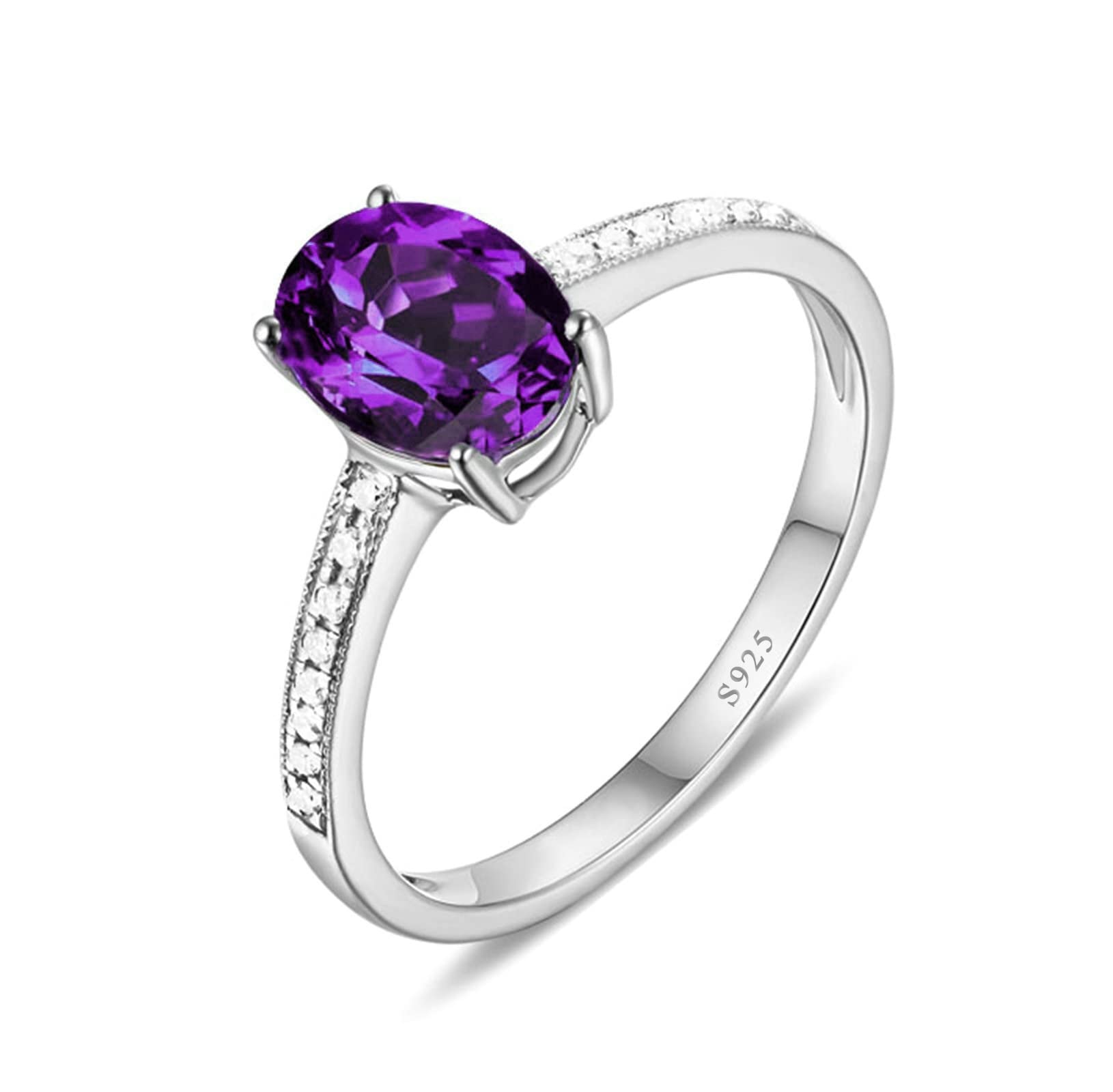 Ringe Damen Eheringe Silber Violett Oval Zirkonia Frau Bands für Sie Größe 45 (14.3)-65 (20.7)