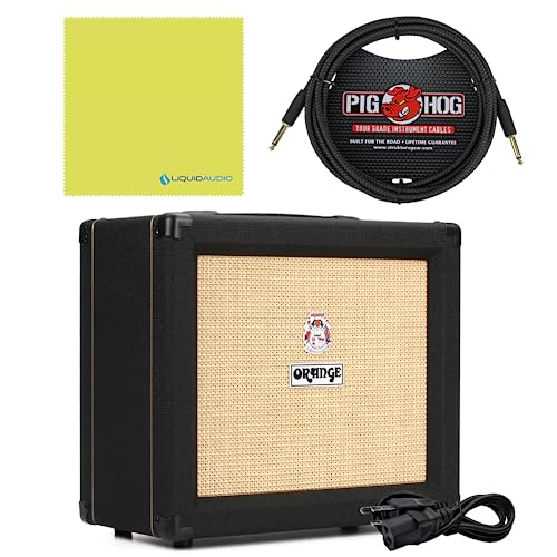 Orange Crush 35RT Guitar Combo Amplifier Bundle w/Pig Hog Black Instrument 10’ Cable, Power Supply AC Adapter and Liquid Audio Polishing Cloth