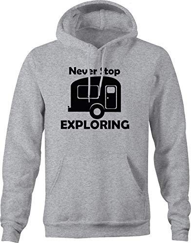 Never Stop Exploring Camper Graphic Hoodies XLarge Gray
