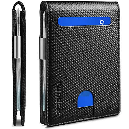 RUNBOX Slim Wallets for Men - Leather Money Clip Mens Wallet - RFID Blocking Front Pocket Bifold Wallet - Thin Credit Card Holder with Gift Box
