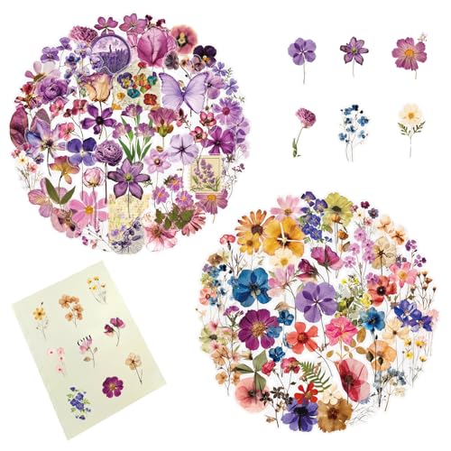 ARYIMYDP 100 Autocollants en PET Transparent, Autocollants Floraux pour Scrapbooking, Autocollants de Fleurs Naturelles, Imperméables et Esthétiques, pour...