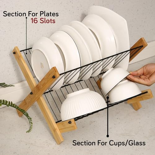 Image of HomeCloud Dish Drying Rack for Kitchen Counter, Stainless Steel Anti-Rust Drainer with Smart Drainage System, Drainboard & Detachable Cutlery Holder. (Black X)