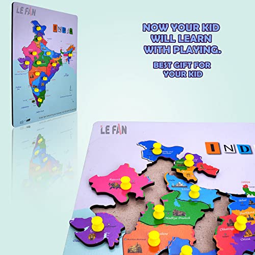 Image of Lefan Wooden Indian Map Puzzles and indentifier Board with Knobs, Educational Puzzle,Learning Aid for Boys and Girls,Kids