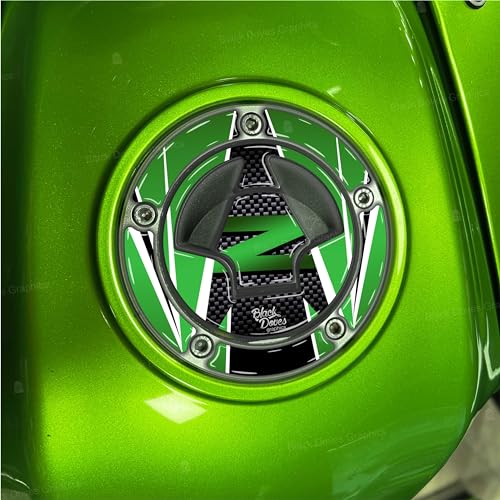 Per modelli dal 2006; BLACK DOVES GRAPHICS Adesivo 3d per tappo serbatoio a 5 fori compatibile con/sostitutivo per Kawasaki Z 800 Z 1000 dal 2006 (verde)