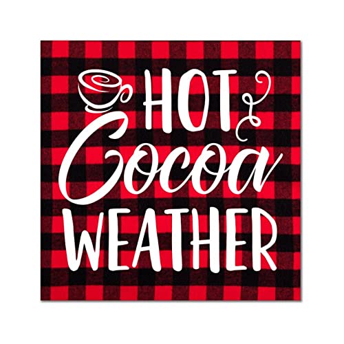 Plaque en bois Hot Cocoa Weather decoration de Noel vintage pour salon