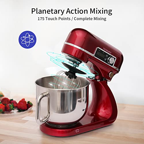 Stand-Mixer-63-QT-12-Speeds-300W-DC-Motor-Planetary-Action-Digital-Timer-with-Stainless-Steel-Mixing-Bow-Dough-Hook-Flat-Beater-Whisk-and-Splash-Guard-Red