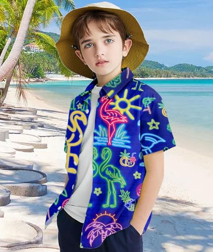 uideazone Boys Hawaiian Shirts Novelty Printed Funky Short Sleeve Button Down Shirt Kids Aloha Luau Shirt 7-14T3