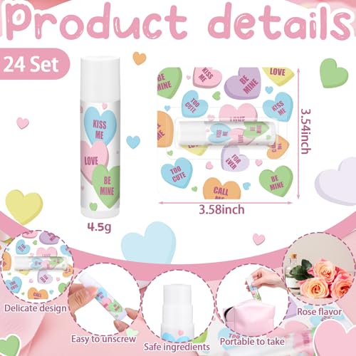 Image of 24 Pcs Valentine Lip Balm Bulk Gifts for Girls, Party Favors, Classroom Rewards, Travel Size Lip Moisturizer, Pride Month Exchange Bridal Pink Heart True Love