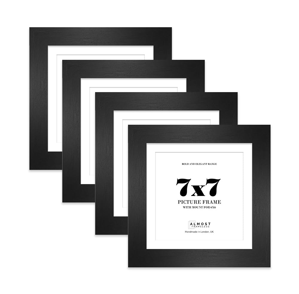 7x7" Black Square Frame With Mount for 6x6" Pictures 28mm Edge Frame Display with Wall Hooks and Kickstand, 4 Pack โ image 1