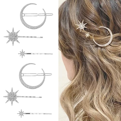 6 pinzas de pelo con estrellas y luna de strass vintage miniatura 1