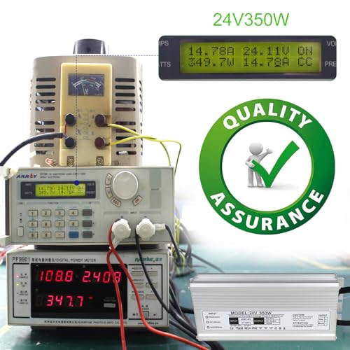 Image of LightingWill LED Driver 350 Watts Waterproof IP67 Power Supply Transformer, 90V-140V AC to 24V DC Low Voltage Output, Adapter with 3-Prong Plug 3.3 Feet Cable for LED Strip Lights, Outdoor Use