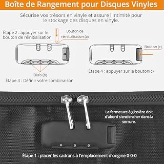 Neoteck Étui pour Disques Vinyles 31x31x31cm Rangement pour environ 50pcs Noir Rangement pour Collection de DJ Valise Vinyles Résistant à l’Humidité/au Feu avec Serrure à Combinaison - Les Beatles, Paul McCartney, John Lennon, RIngo Starr, George Harrison Neoteck Étui pour Disques Vinyles 31x31x31cm Rangement pour environ 50pcs Noir Rangement pour Collection de DJ Valise Vinyles Résistant à l'Humidité/au Feu avec Serrure à Combinaison – Image 2