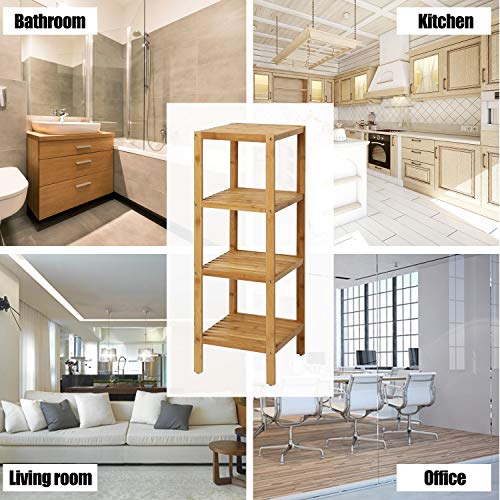 Kinsuite Bamboo Bathroom Shelf 4-Tier Storage Rack Standing Shelf Units For Living Room Bedroom Hallway Kitchen #TOP6